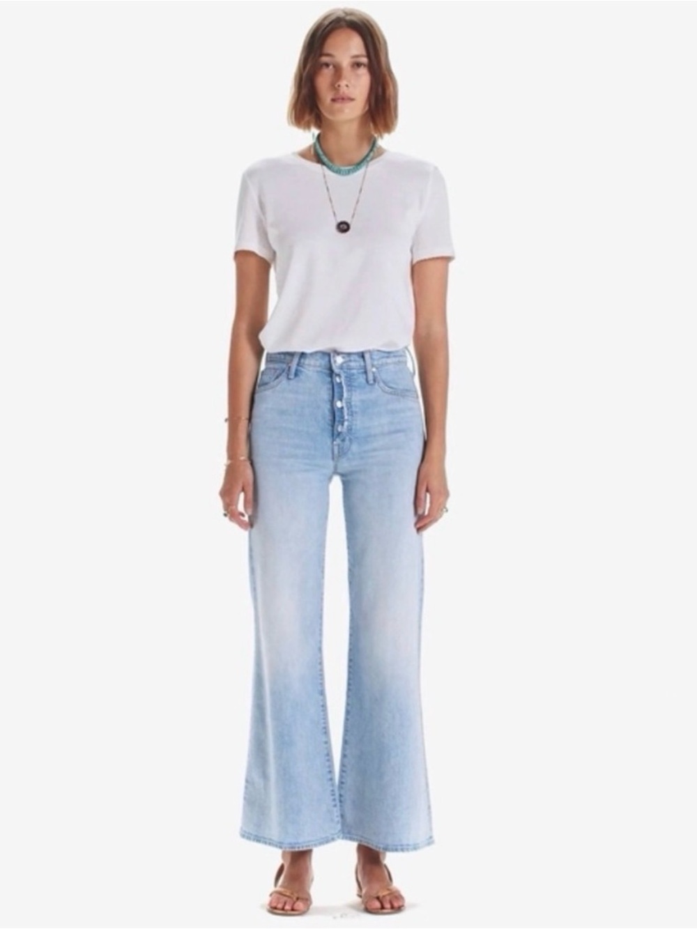 MOTHER SUPERIOR The Tomcat Roller Sneak Blue Denim High-Rise Wide Leg Jeans | 26